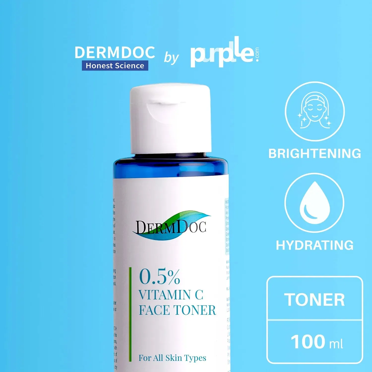 DermDoc by Purplle 0.5% Vitamin C Face Toner (100ml) Toner for All Skin Types | Alcohol Free Toner | Non Sticky, Lightweight, Brightening