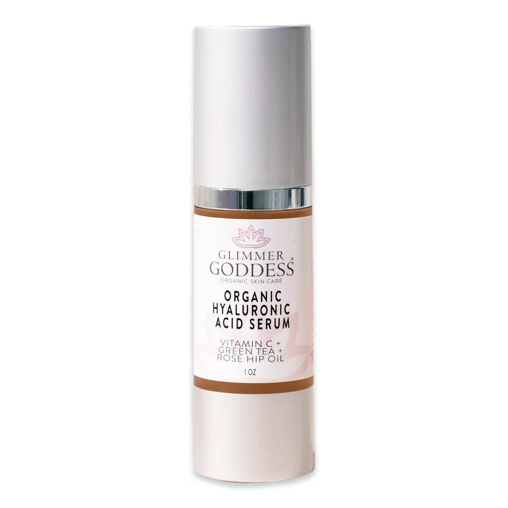 Glimmer Goddess Organic Face Serum with Hyaluronic Acid and Vitamin C, Helps Reduce the appearance of fine lines and wrinkles 1 oz