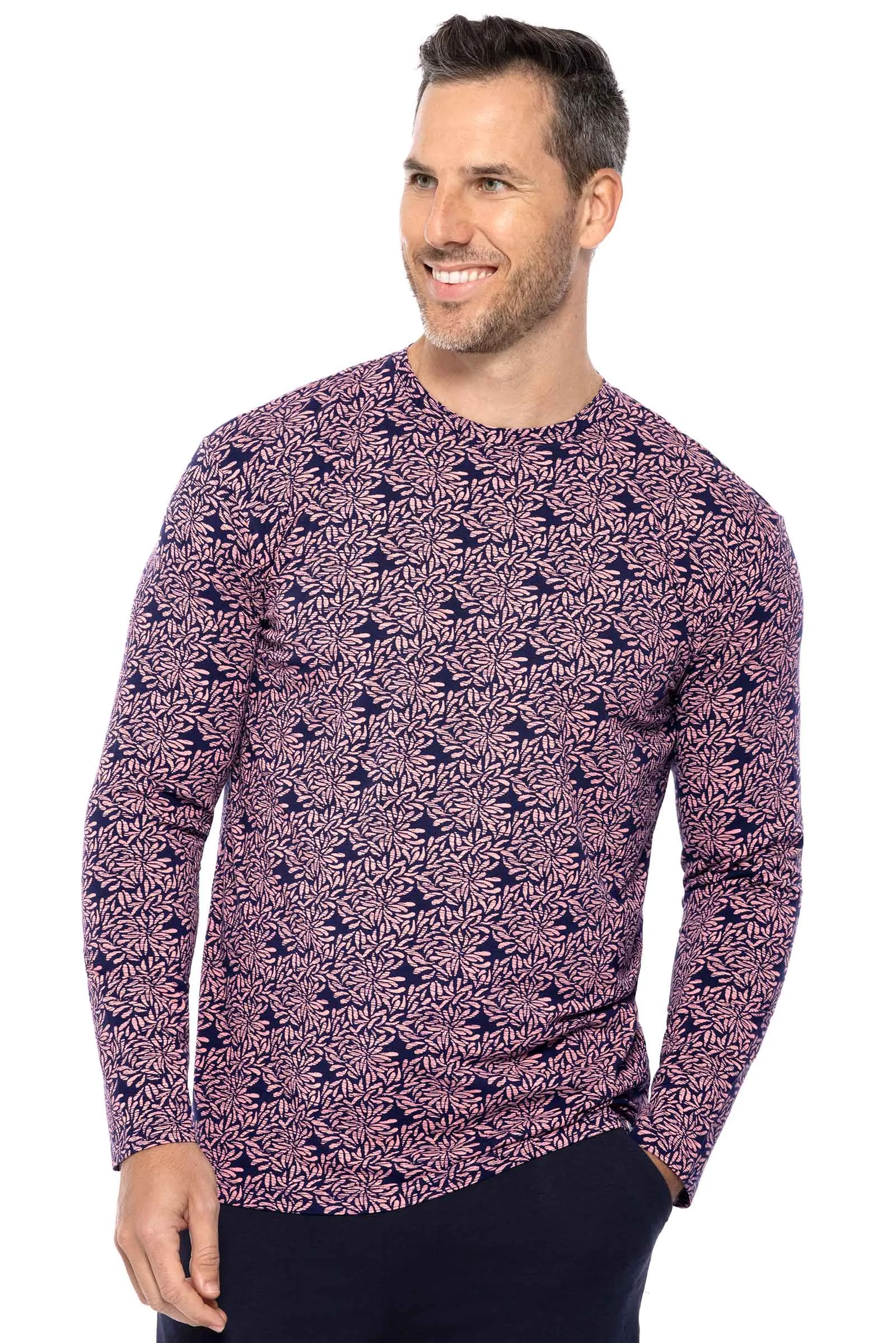 Men's Morada Everyday Long Sleeve T-Shirt  |  Peachy Pink Etched Flowers