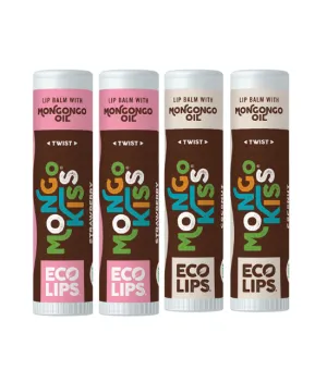 Mongo Kiss® Organic Lip Balm, 4 Pack Variety [Strawberry Lavender and Coconut]