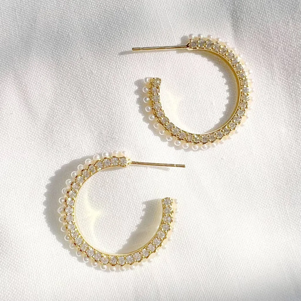 ONLY YOU PAVE PEARL HOOPS | GOLD FILLED