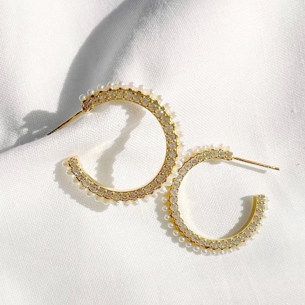 ONLY YOU PAVE PEARL HOOPS | GOLD FILLED