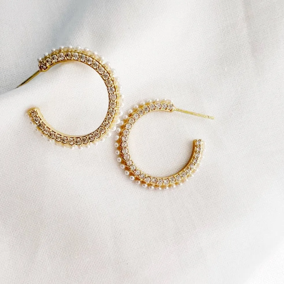 ONLY YOU PAVE PEARL HOOPS | GOLD FILLED