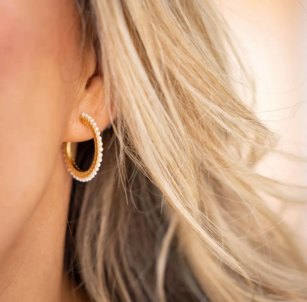 ONLY YOU PAVE PEARL HOOPS | GOLD FILLED