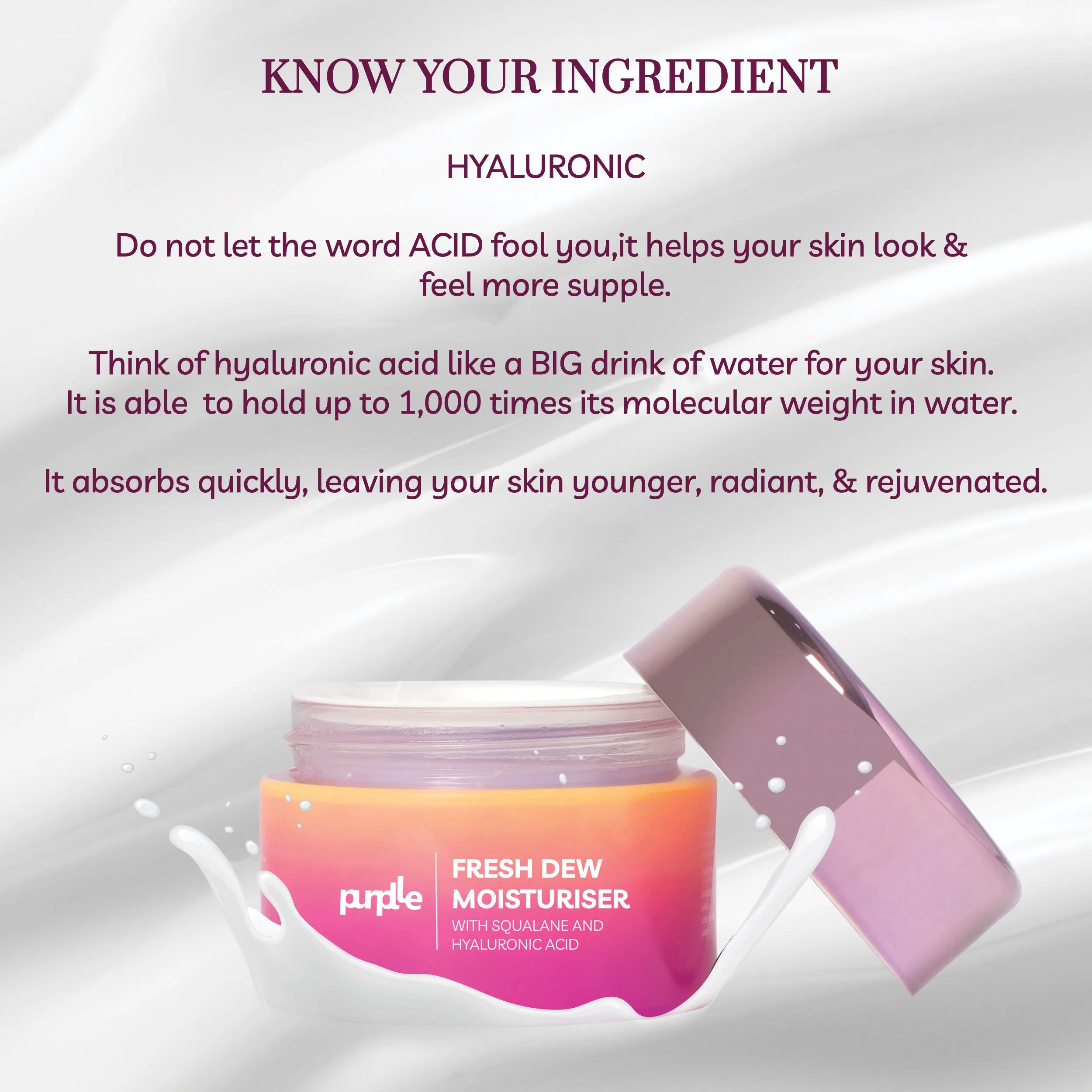 Purplle Fresh Dew Moisturiser with Squalane & Hyaluronic Acid | All Skin Types | Brightening | Hydrating | Anti-aging | Boosts Collagen Production (45 gm)