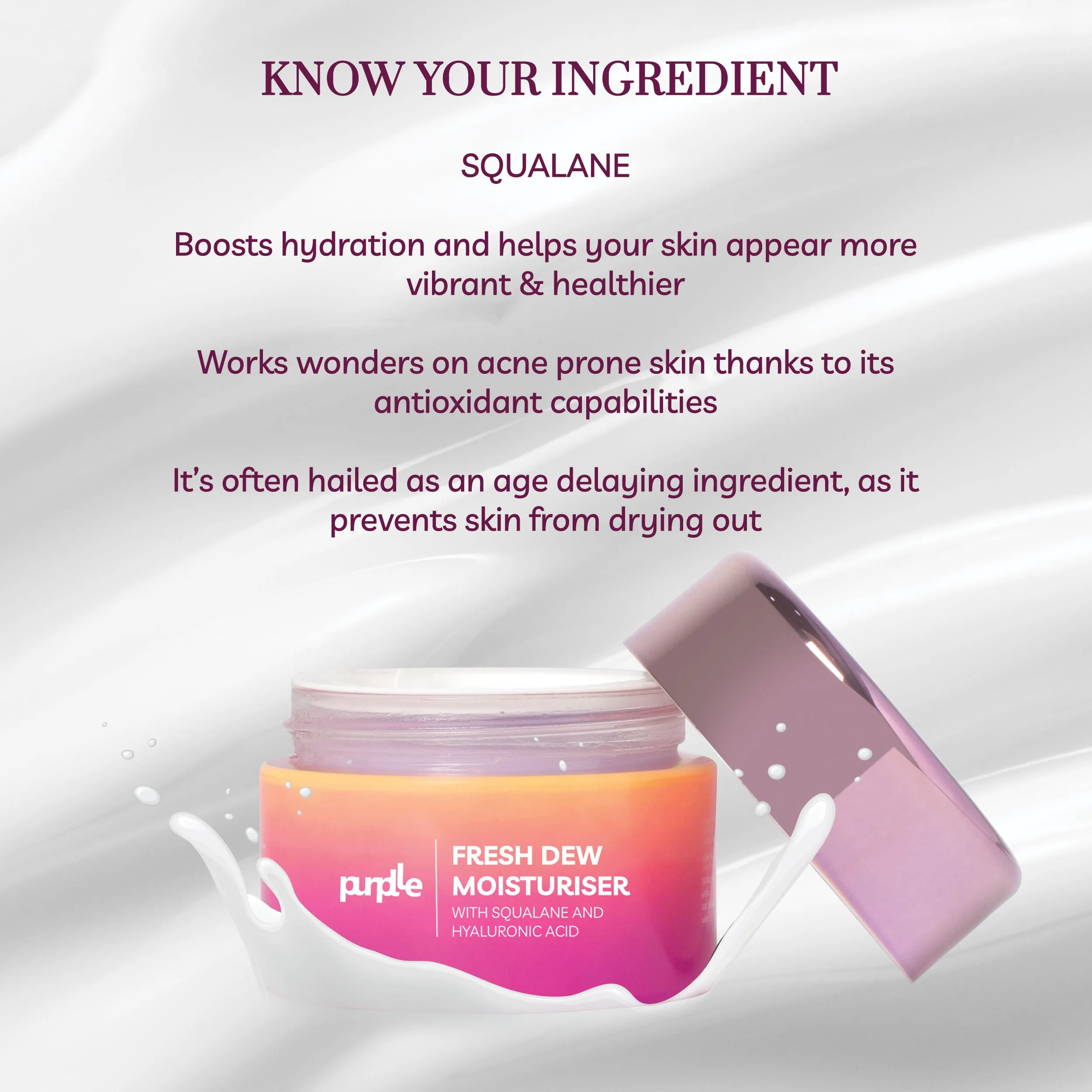 Purplle Fresh Dew Moisturiser with Squalane & Hyaluronic Acid | All Skin Types | Brightening | Hydrating | Anti-aging | Boosts Collagen Production (45 gm)