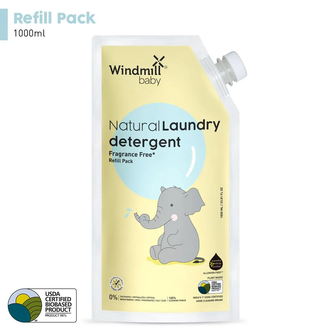 Windmill Baby Natural Laundry Detergent Fragrance Free Refill Pack- 1000 ml